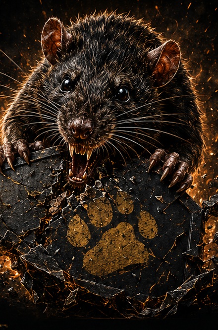 Ratocalypse rat biting into a sign – advertising with bite